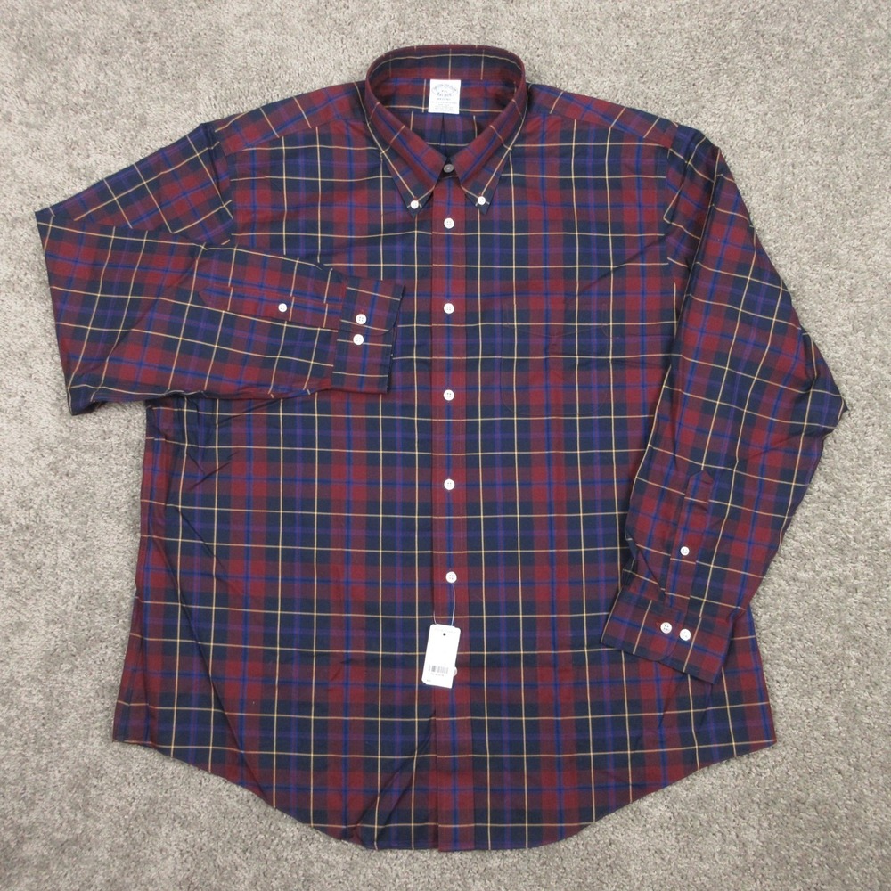 Brooks Brothers Shirt Mens 2XL Red Blue Plaid Regent Non Iron Herringbone NEW